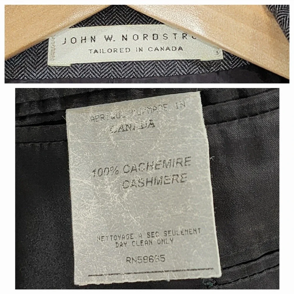 Vtg John W Nordstrom Cashmere Blazer 46R Men Herringbone Black Gray Italy Canada